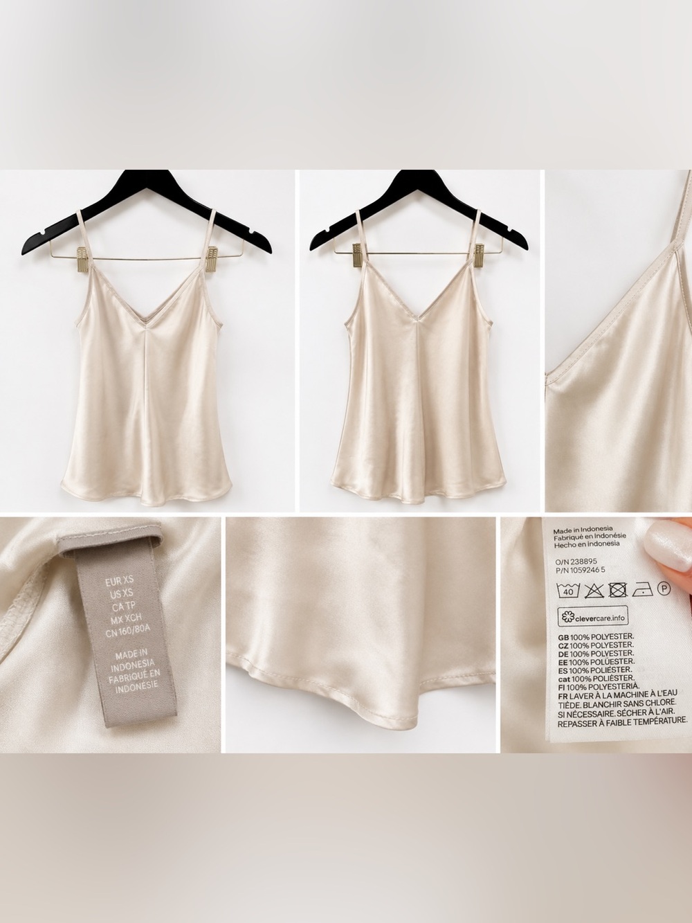 H&M Ivory Satin Cami Tank Top | XS | Fair Condition